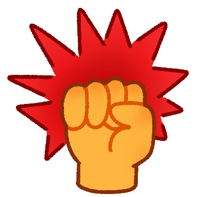  a yellow raised fist with a red spiky shape behind it.